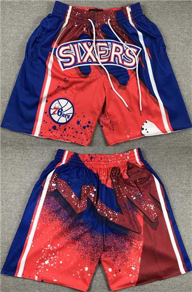Mens Philadelphia 76ers Red Blue Shorts (Run Small)->nba shorts->NBA Jersey
